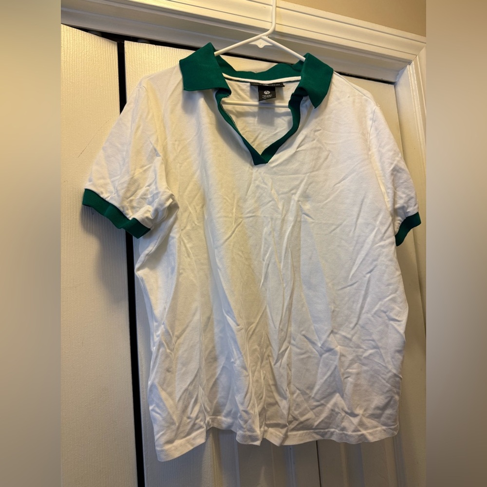 Ashley Stewart White and Green Polo Shirt